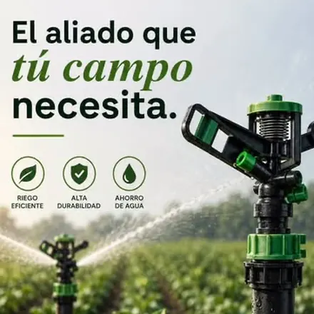 Publicación de Matías Garden: aspersores regando un cultivo